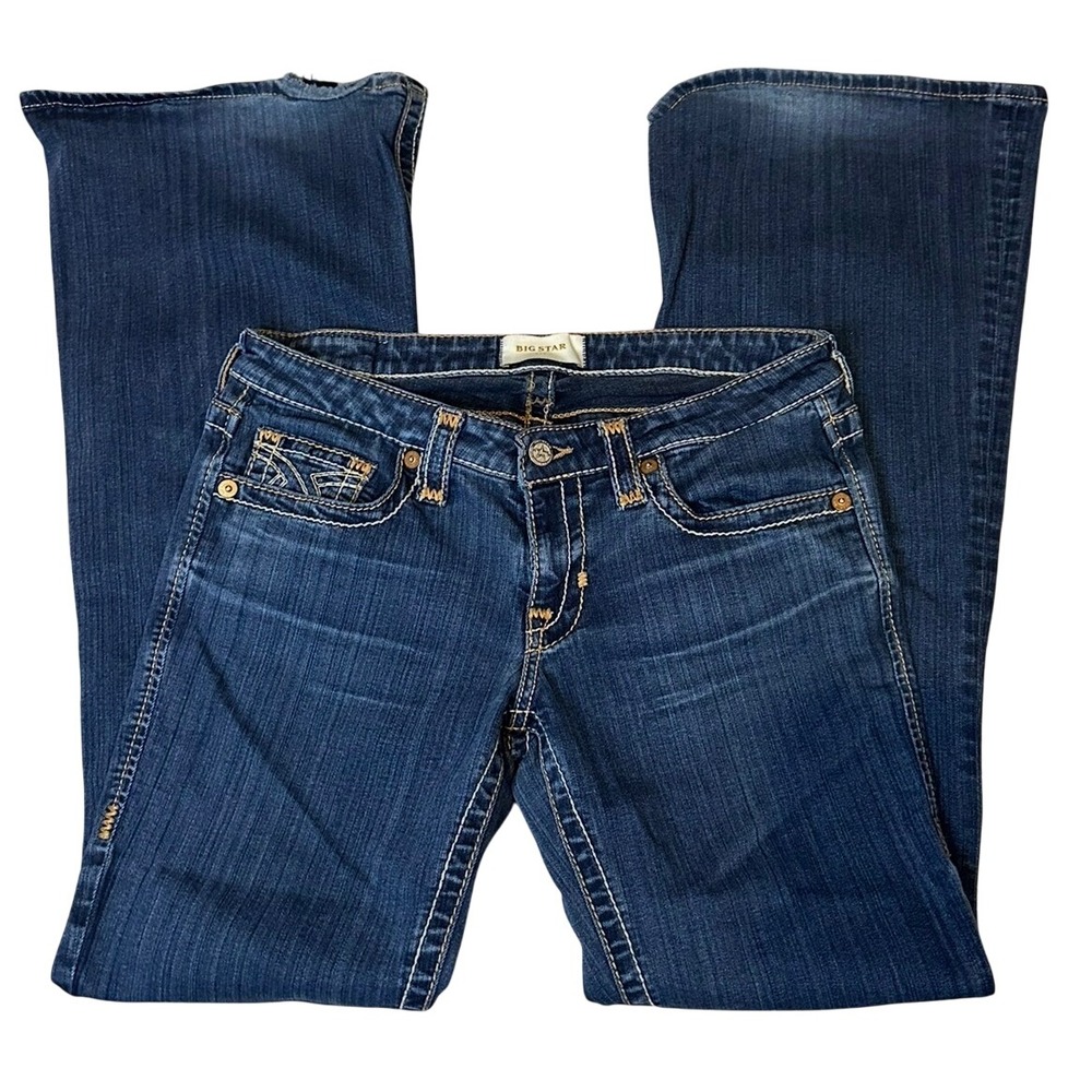 Big Star Liv‎ Low Rise Flare Jeans Dark Wash Contrast Stitch Women's 30R